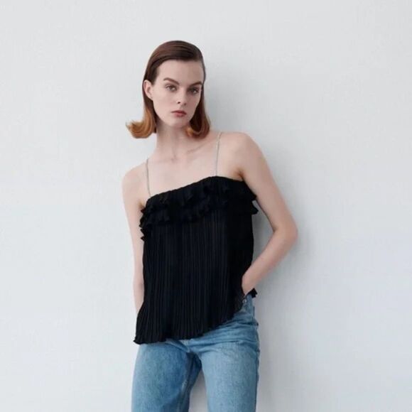 Zara pleated flowy top with rhinestone straps - Picture 3 of 8